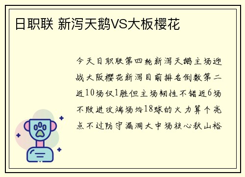 日职联 新泻天鹅VS大板樱花